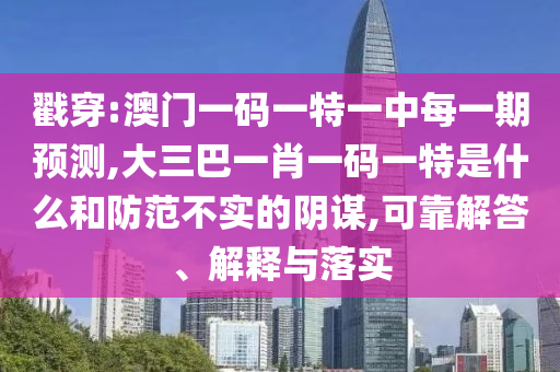 戳穿:澳門一碼一特一中每一期預測,大三巴一肖一碼一特是什么和防范不實的陰謀,可靠解答、解釋與落實