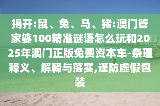 揭開:鼠、兔、馬、豬:澳門管家婆100精準謎語怎么玩和2025年澳門正版免費資本車-條理釋義、解釋與落實,謹防虛假包裝
