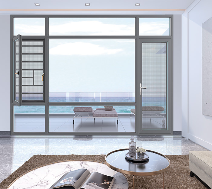 佛山鈺煌門窗有限公司_平開門窗系列_T1.6 DPS108-35隱排雙斷橋內(nèi)開防護欄一體化開啟窗紗一體